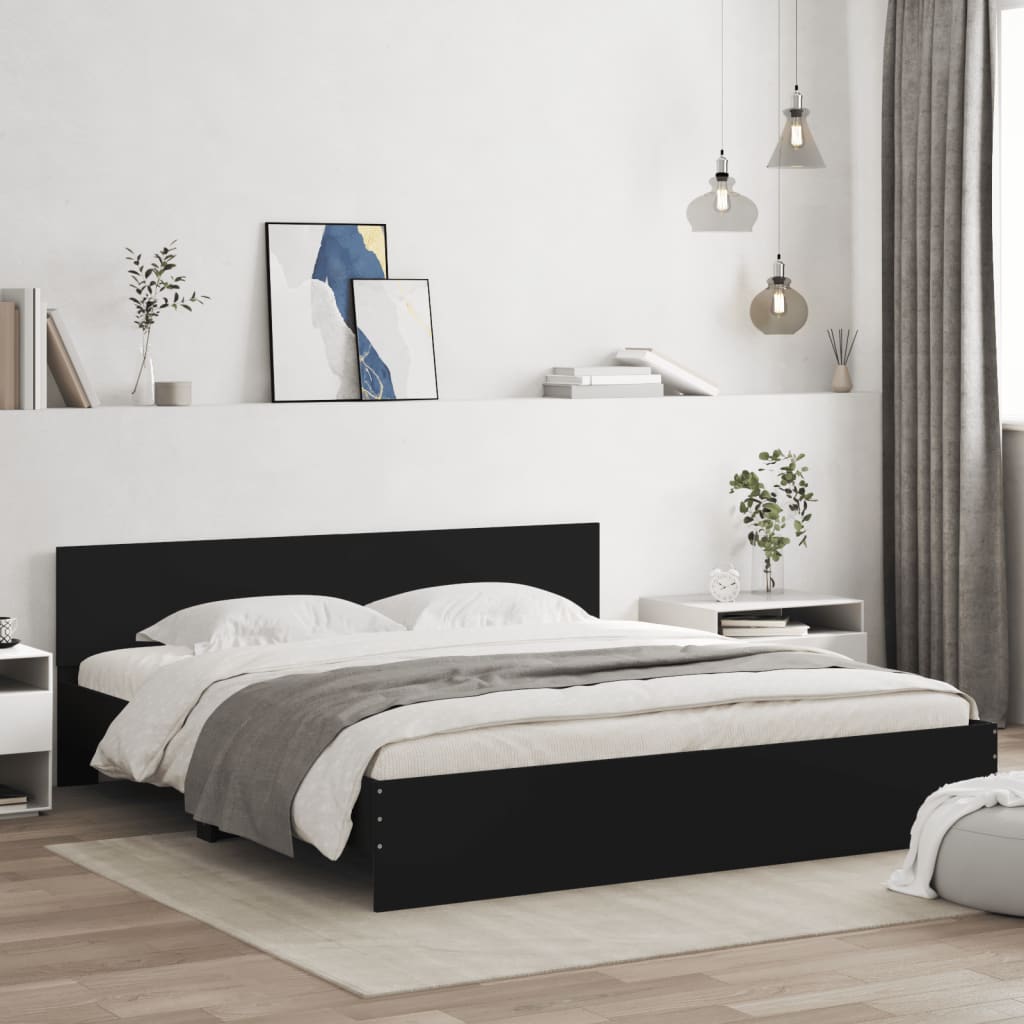 Sengeramme Med Hodegavl Og Led Svart 180X200 Cm