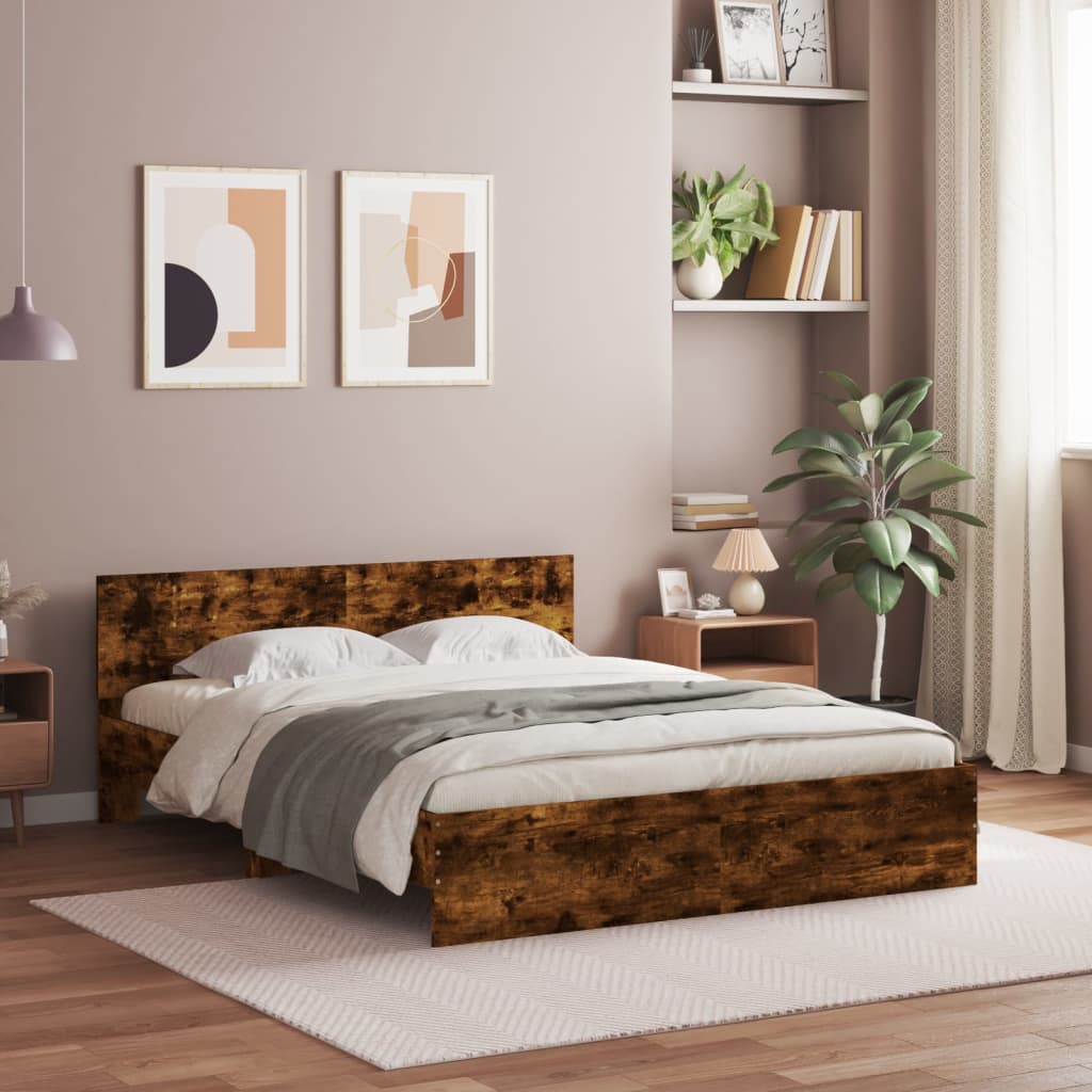 Sengeramme Med Hodegavl Og Led Røkt Eik 160X200 Cm