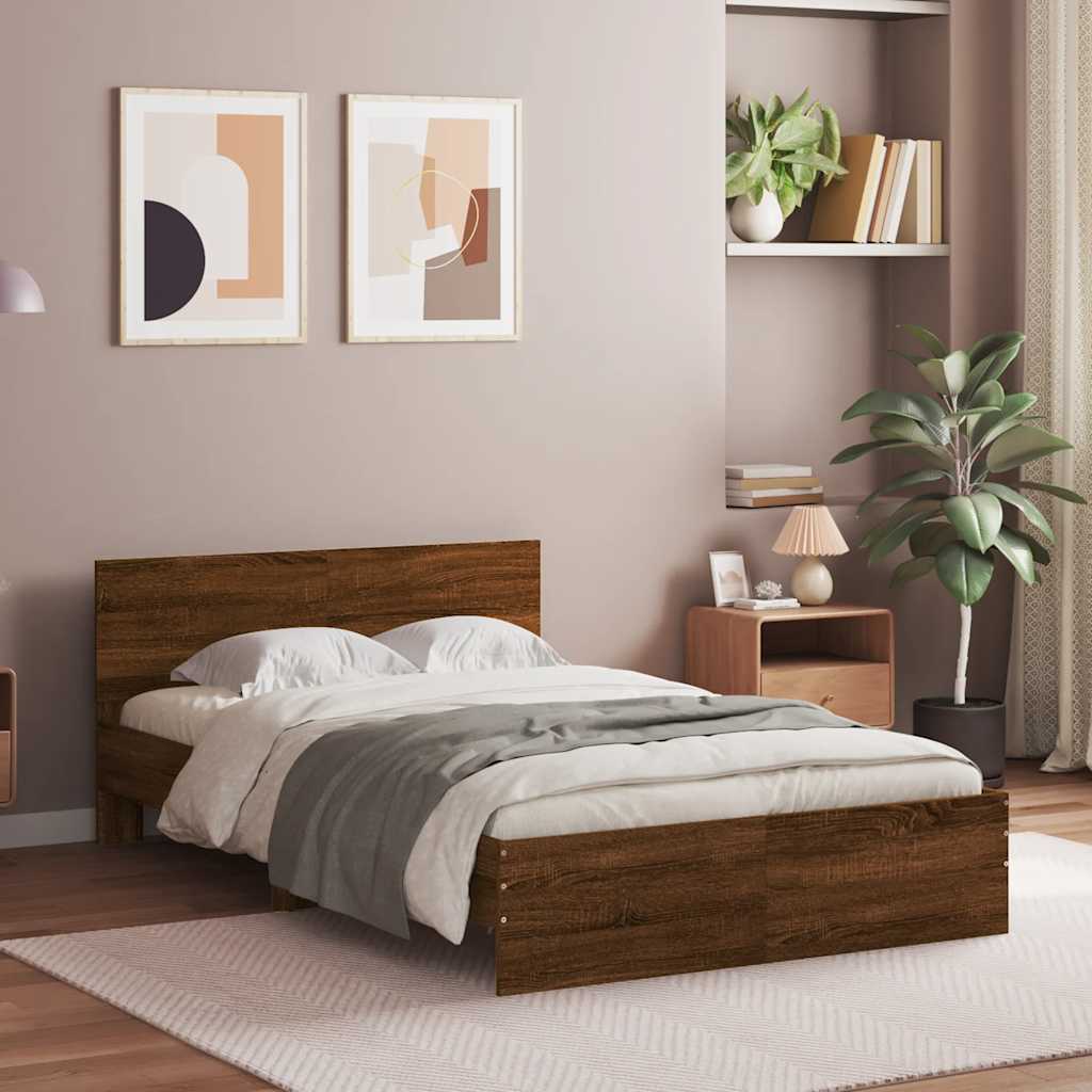 Sengeramme Med Hodegavl Og Led Brun Eik 140X200 Cm