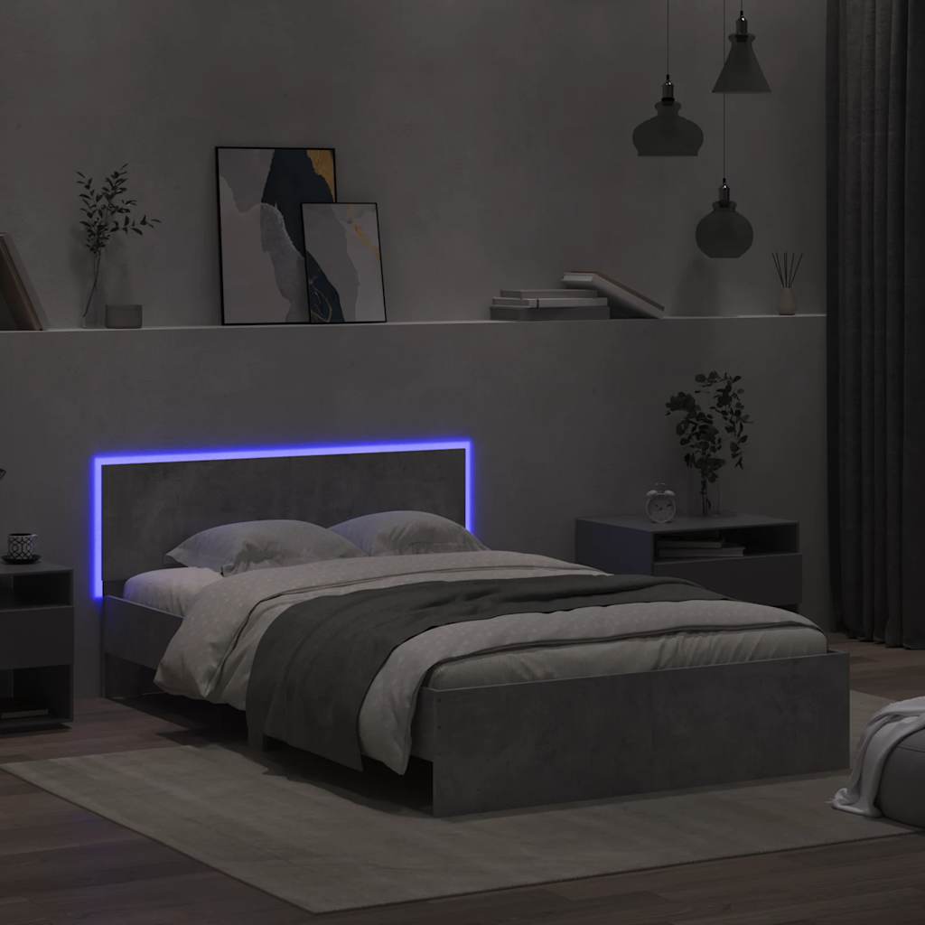 Sengeramme Med Hodegavl Og Led Betonggrå 120X200 Cm