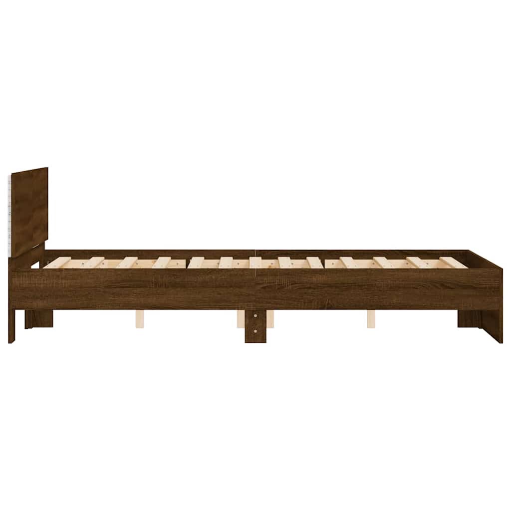 Sengeramme Med Hodegavl Og Led Brun Eik 140X190 Cm
