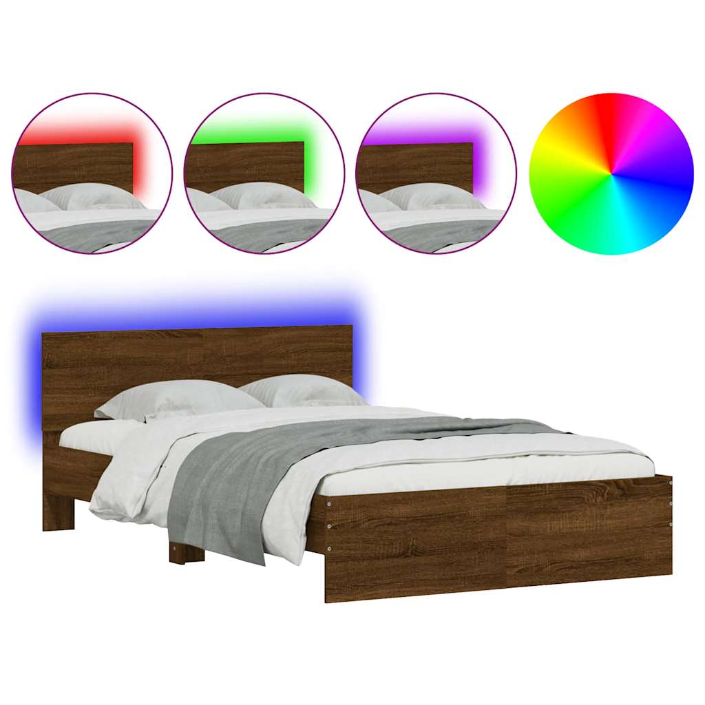Sengeramme Med Hodegavl Og Led Brun Eik 120X190 Cm
