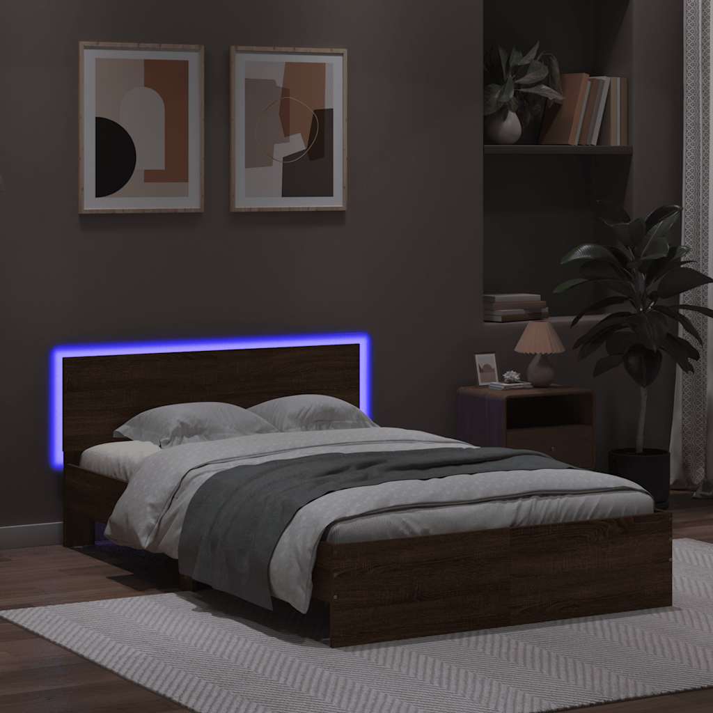 Sengeramme Med Hodegavl Og Led Brun Eik 120X190 Cm
