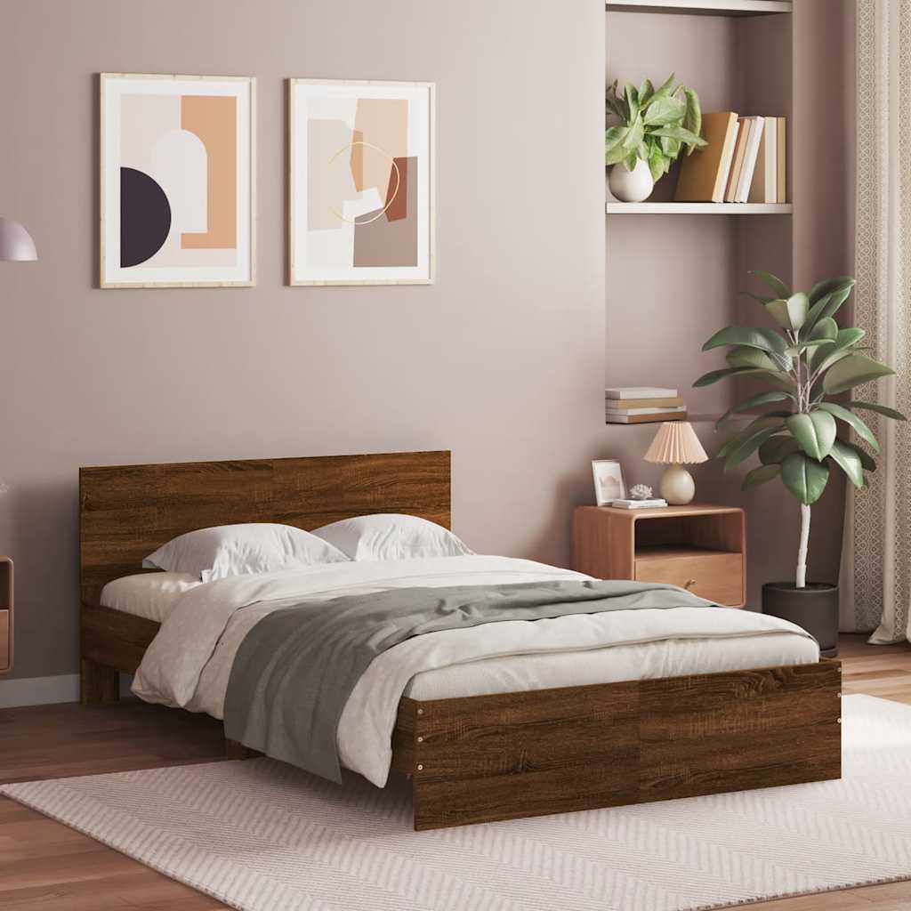 Sengeramme Med Hodegavl Og Led Brun Eik 120X190 Cm