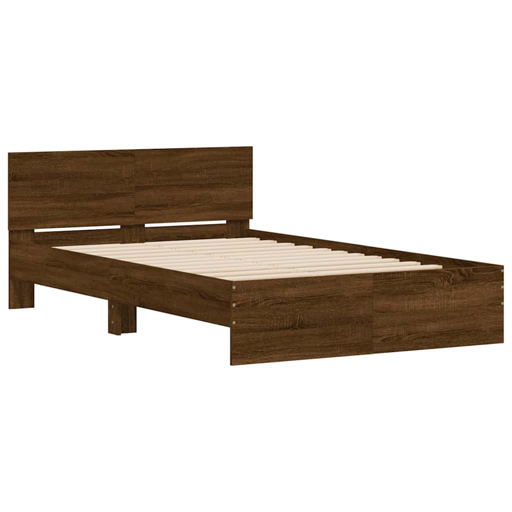 Sengeramme Med Hodegavl Og Led Brun Eik 120X190 Cm