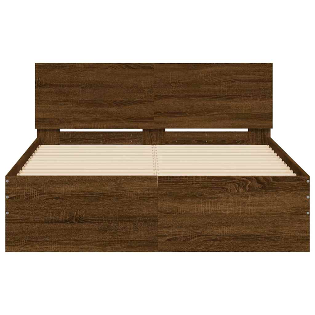 Sengeramme Med Hodegavl Og Led Brun Eik 120X190 Cm