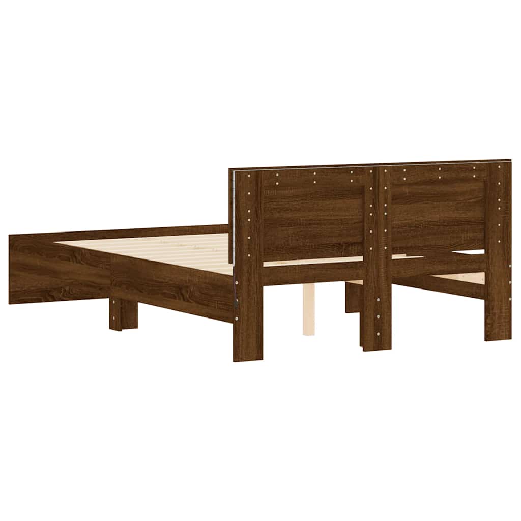 Sengeramme Med Hodegavl Og Led Brun Eik 120X190 Cm
