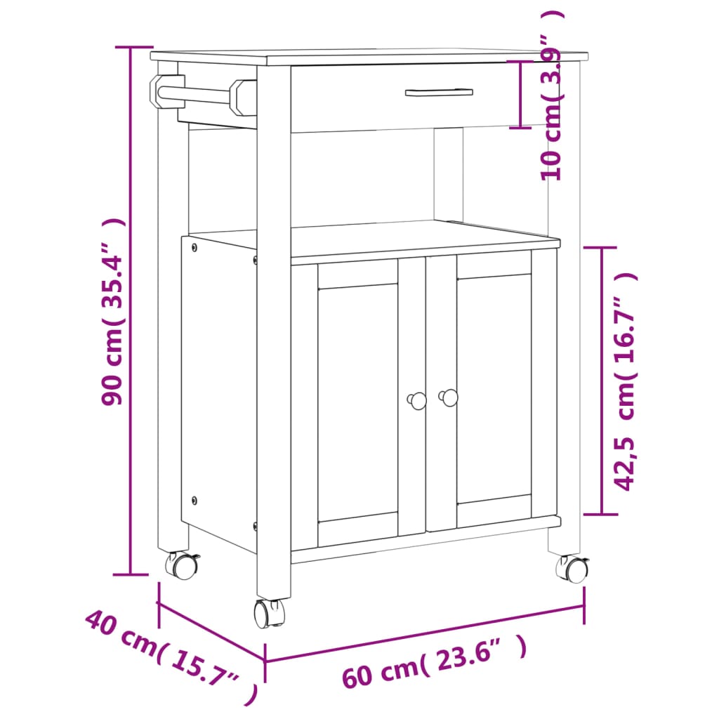 Kjøkkenvogn Monza 60X40X88,5 Cm Heltre Furu