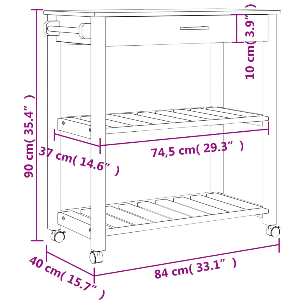 Kjøkkenvogn Monza 84X40X88,5 Cm Heltre Furu