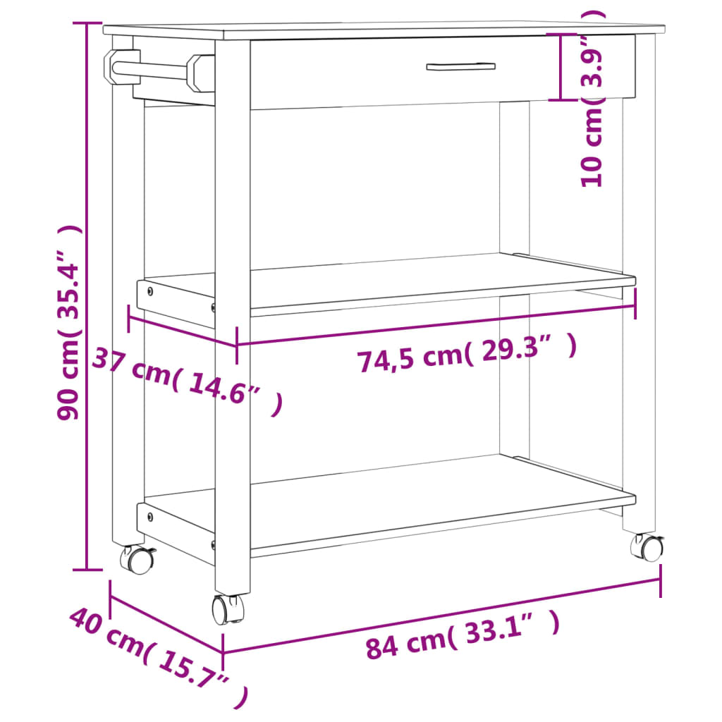 Kjøkkenvogn Monza 84X40X88,5 Cm Heltre Furu