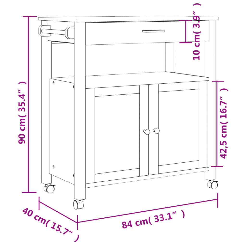 Kjøkkenvogn Monza 84X40X88,5 Cm Heltre Furu