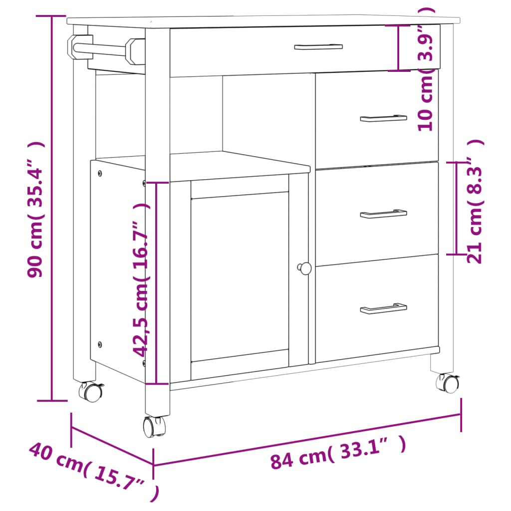 Kjøkkenvogn Monza 84X40X88,5 Cm Heltre Furu