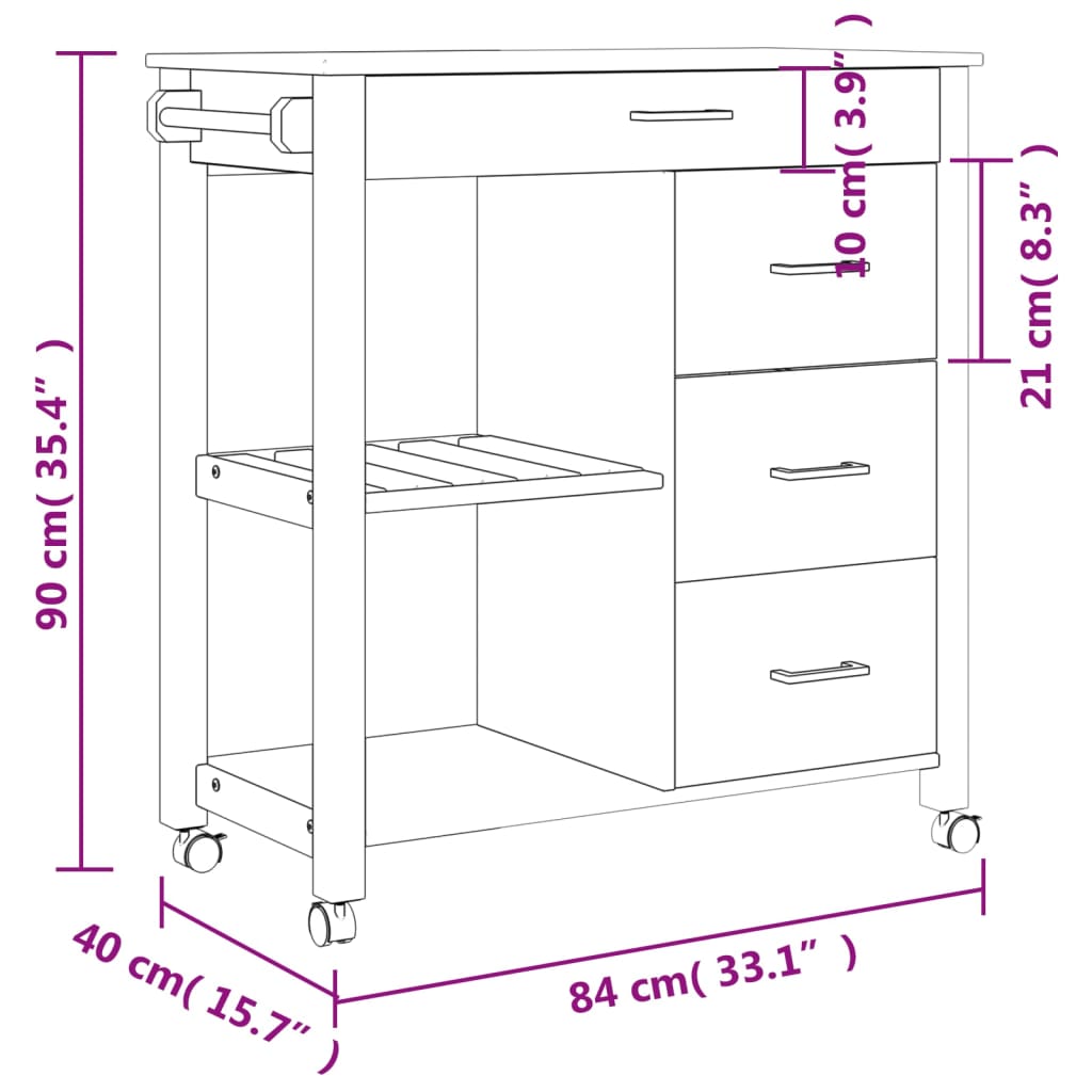 Kjøkkenvogn Monza 84X40X88,5 Cm Heltre Furu