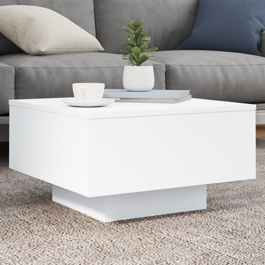 Salongbord Med Led-Lys Hvit 55X55X31 Cm