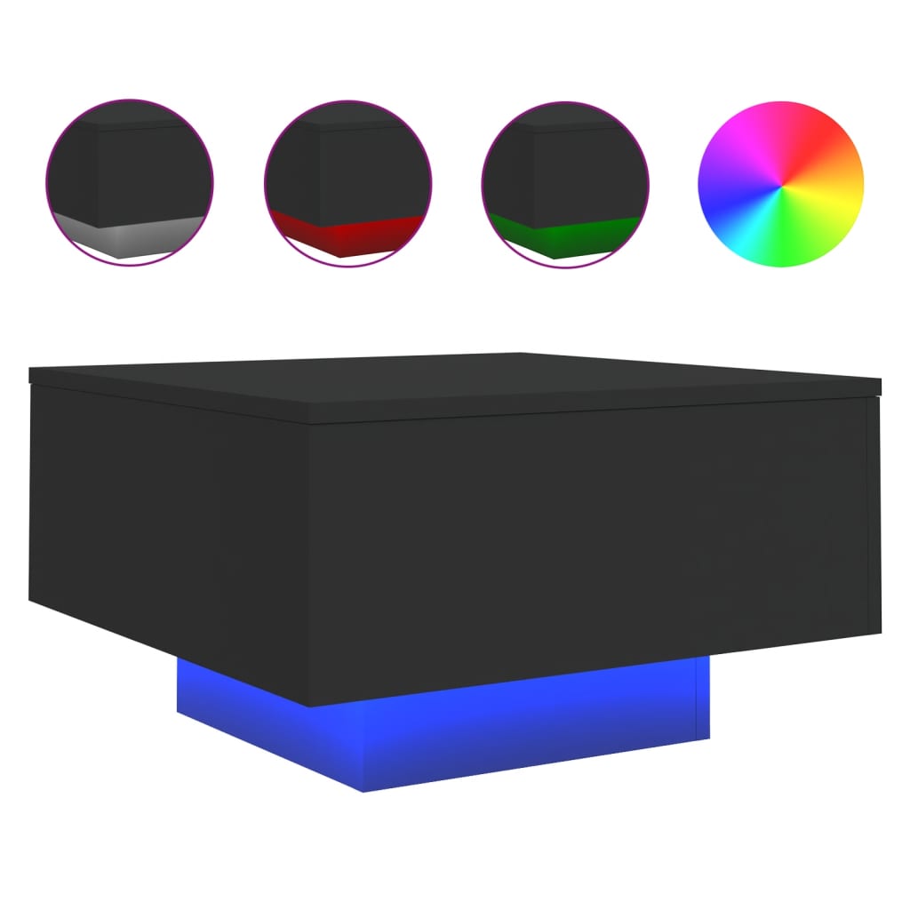 Sofabord Med Led-Lys Svart 55X55X31 Cm