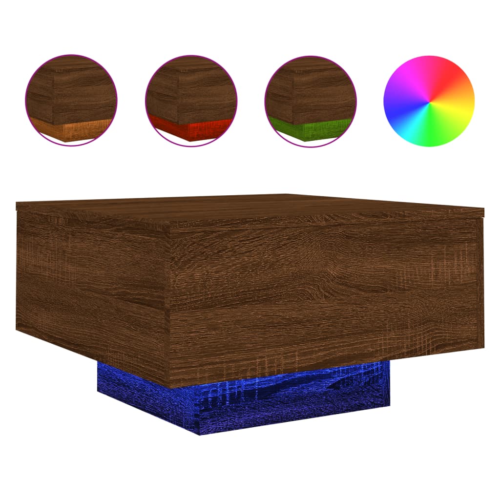 Salongbord Med Led-Lys Brun Eik 55X55X31 Cm