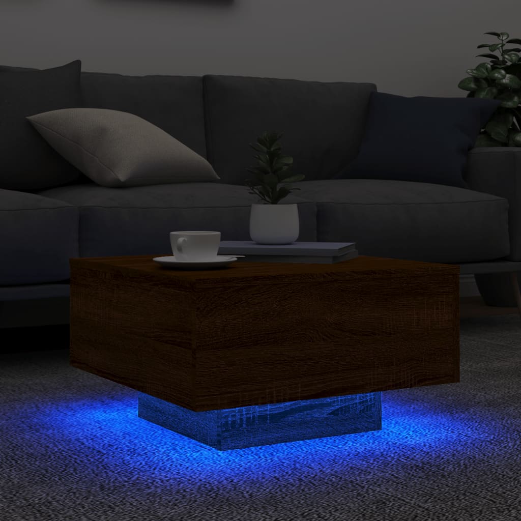 Salongbord Med Led-Lys Brun Eik 55X55X31 Cm