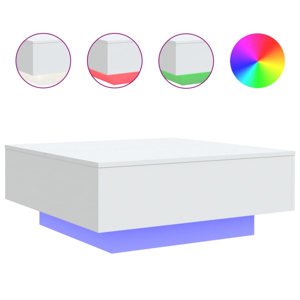 Salongbord Med Led-Lys Hvit 80X80X31 Cm