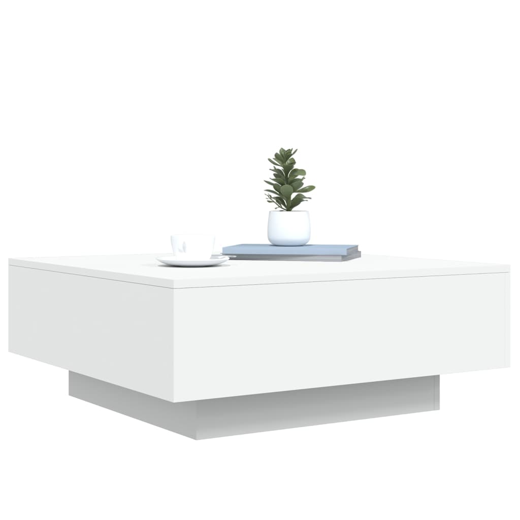 Salongbord Med Led-Lys Hvit 80X80X31 Cm