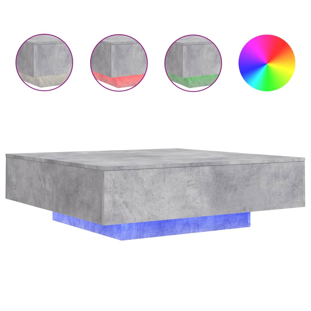 Salongbord Med Led-Lys Betonggrå 100X100X31 Cm