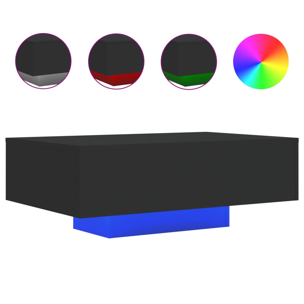 Sofabord Med Led-Lys Svart 85X55X31 Cm