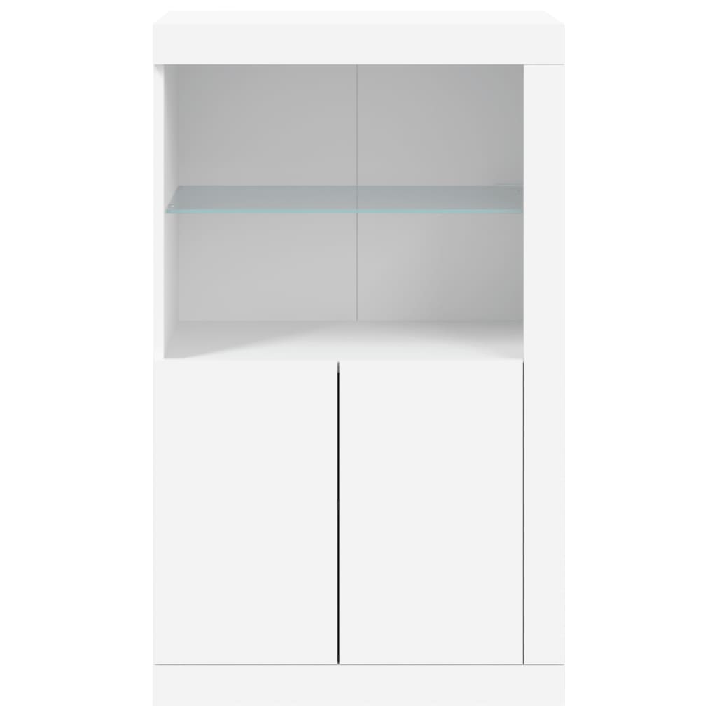 Sideskap Med Led-Lys Hvit Konstruert Tre