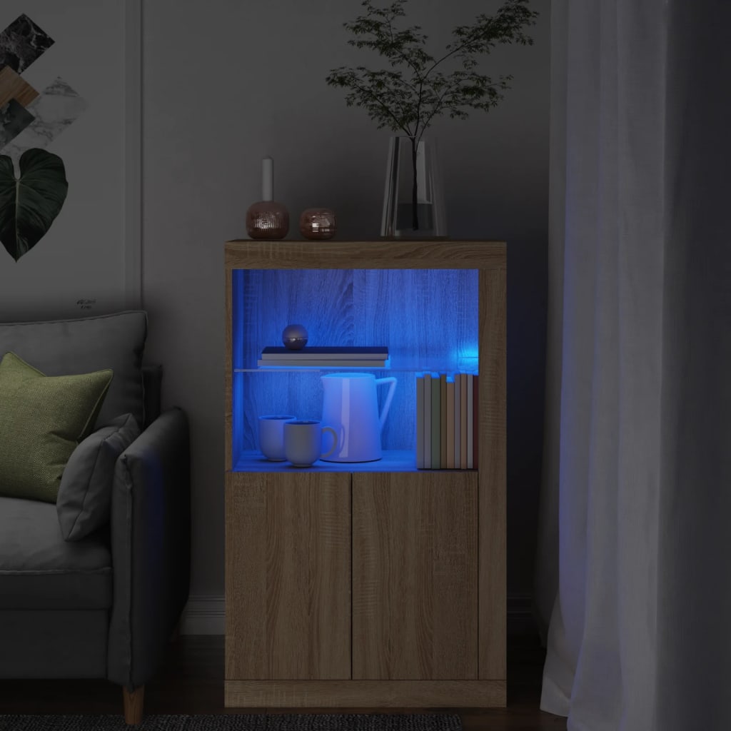 Sideskap Med Led-Lys Sonoma Eik Konstruert Tre