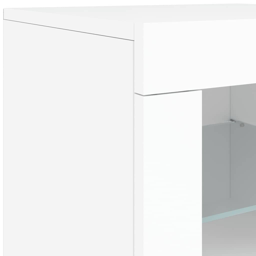 Sideskap Med Led-Lys Hvit Konstruert Tre