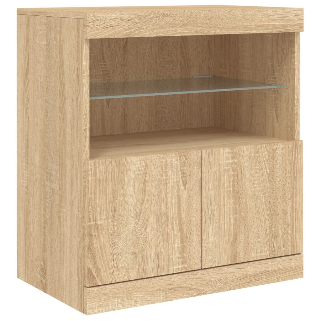 Skjenk Med Led-Lys Sonoma Eik 60X37X67 Cm