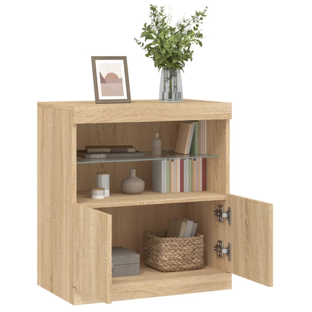 Skjenk Med Led-Lys Sonoma Eik 60X37X67 Cm
