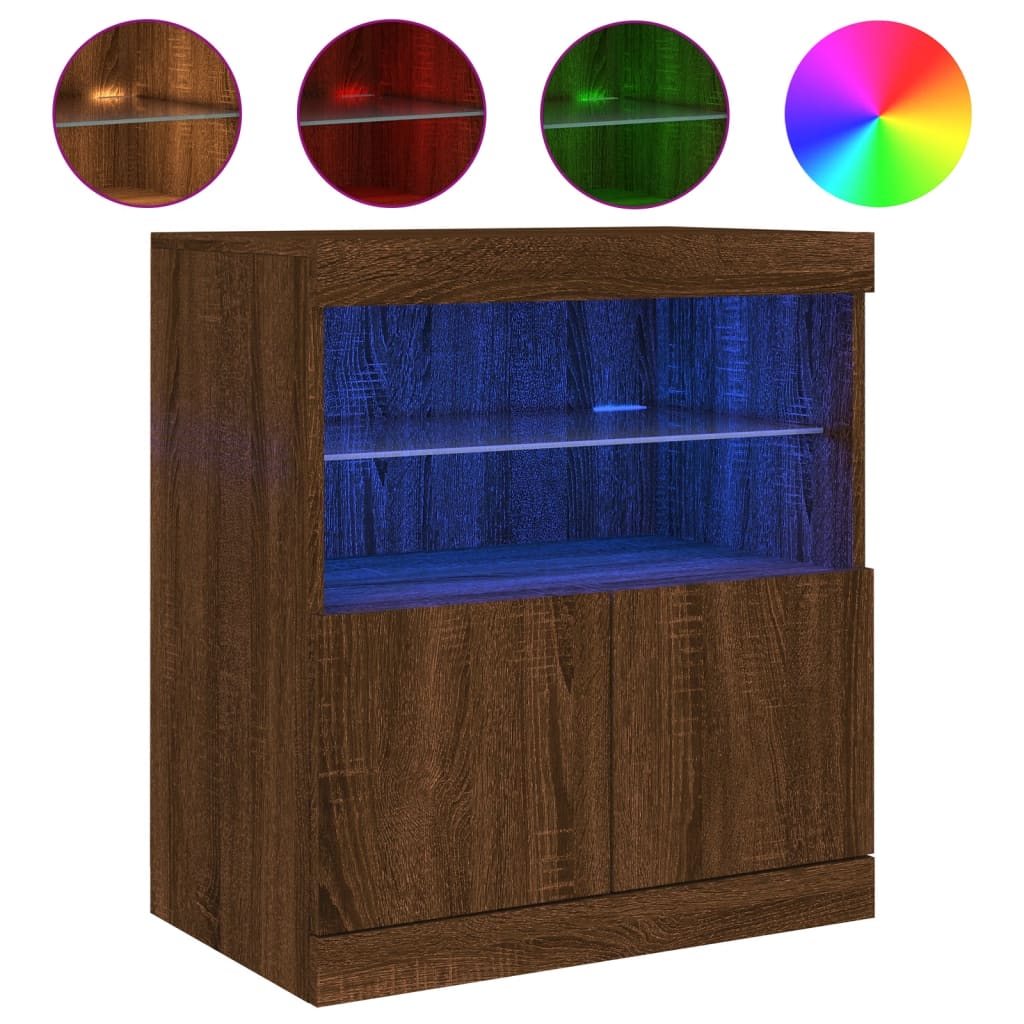 Skjenk Med Led-Lys Brun Eik 60X37X67 Cm
