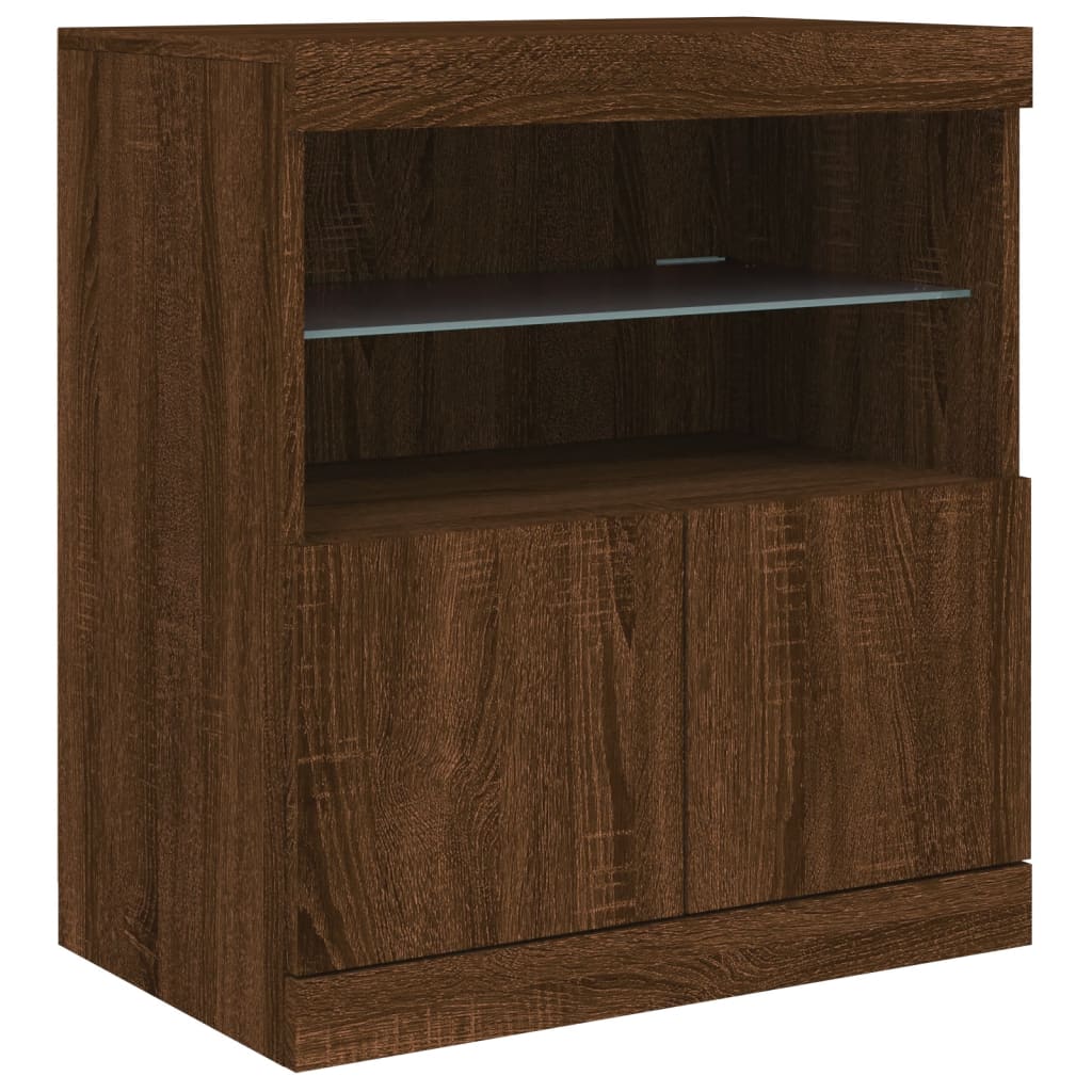 Skjenk Med Led-Lys Brun Eik 60X37X67 Cm
