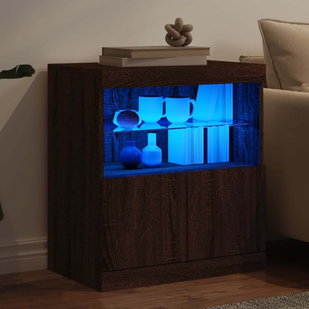 Skjenk Med Led-Lys Brun Eik 60X37X67 Cm