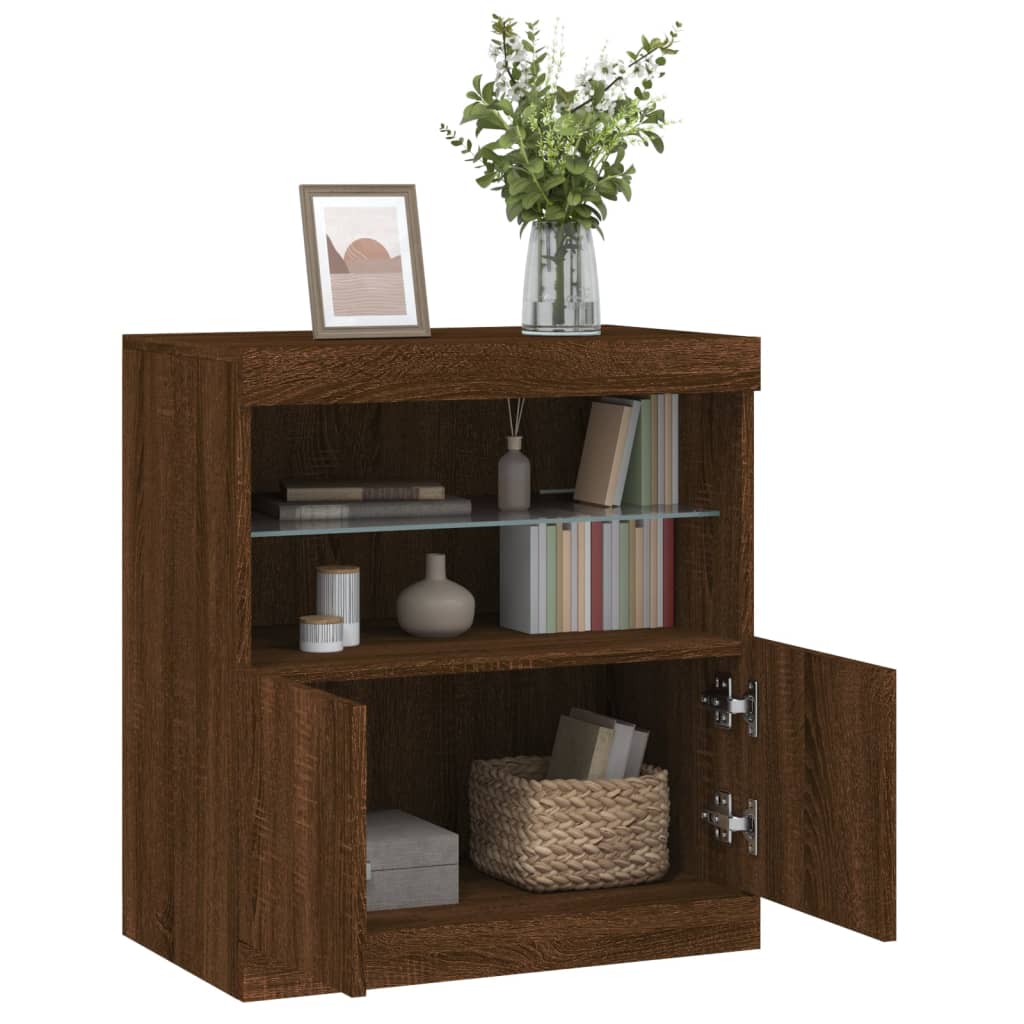 Skjenk Med Led-Lys Brun Eik 60X37X67 Cm
