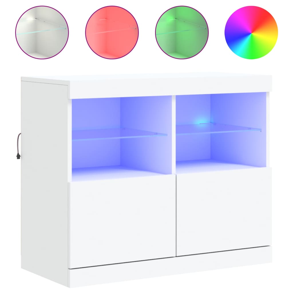Skjenk Med Led-Lys Hvit 81X37X67 Cm