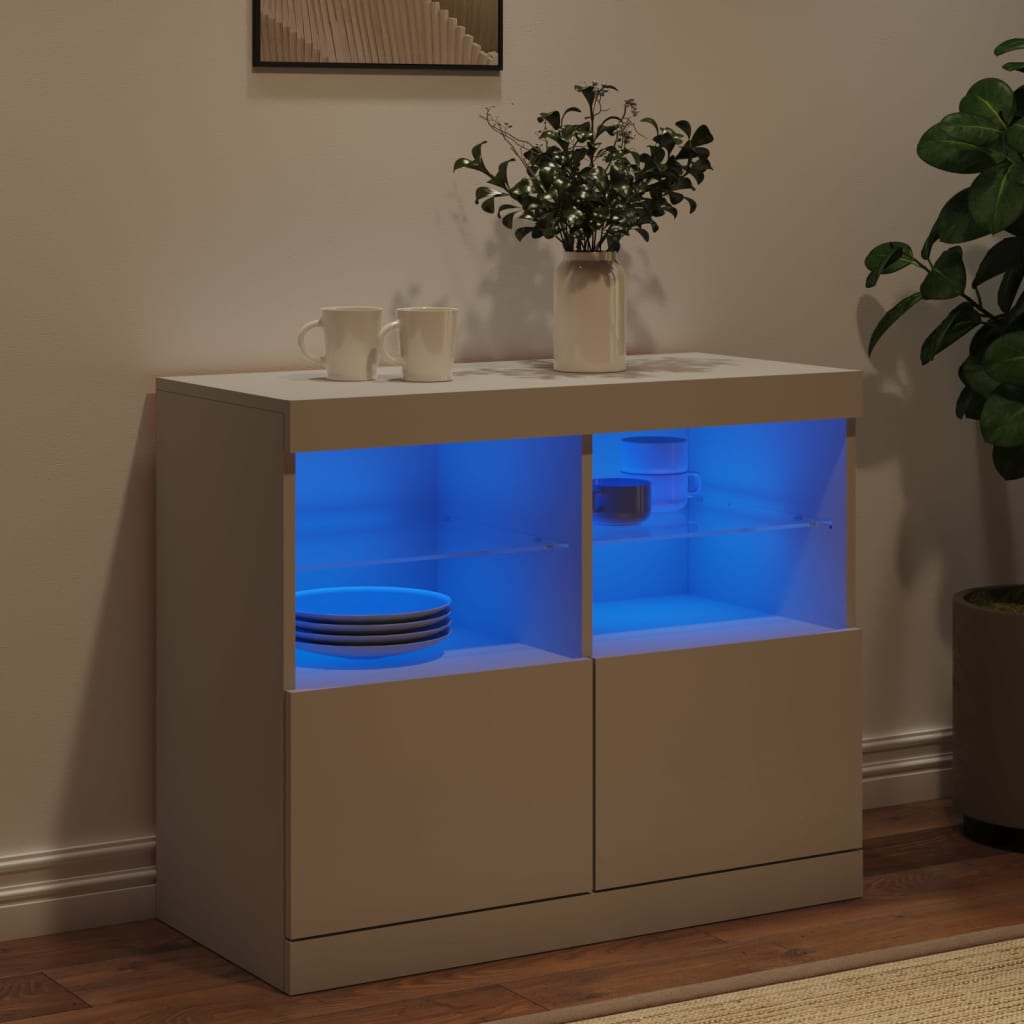 Skjenk Med Led-Lys Hvit 81X37X67 Cm