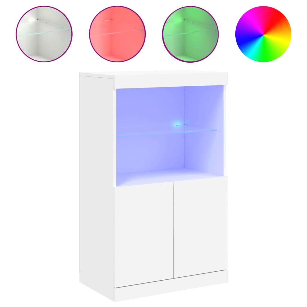 Skjenk Med Led-Lys Hvit 60,5X37X100 Cm