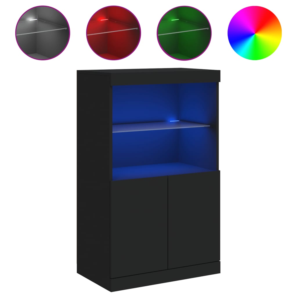 Skjenk Med Led-Lys Svart 60,5X37X100 Cm