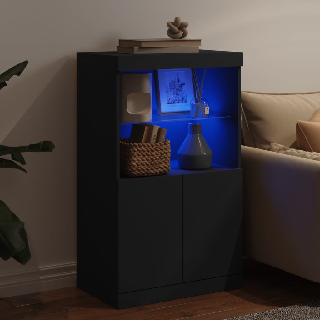 Skjenk Med Led-Lys Svart 60,5X37X100 Cm