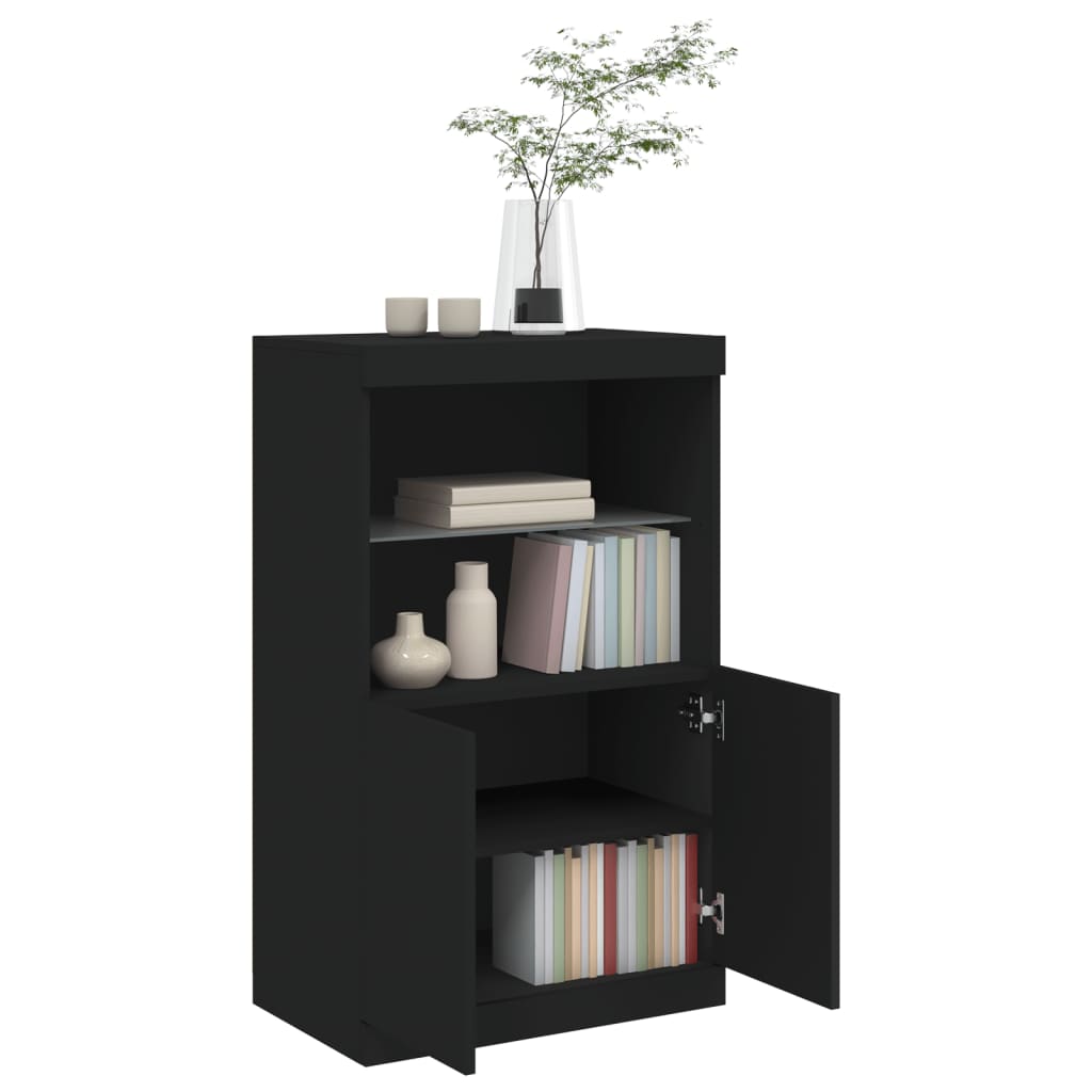 Skjenk Med Led-Lys Svart 60,5X37X100 Cm