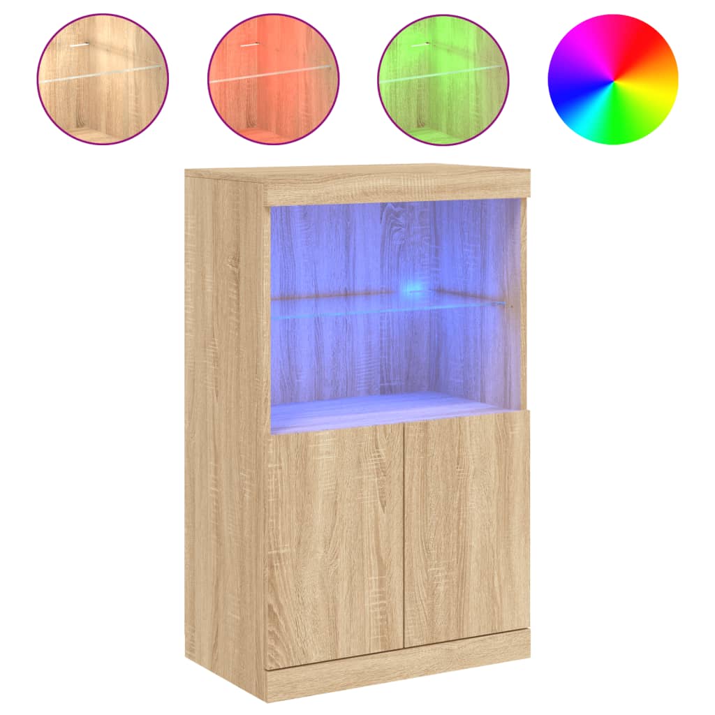 Skjenk Med Led-Lys Sonoma Eik 60,5X37X100 Cm