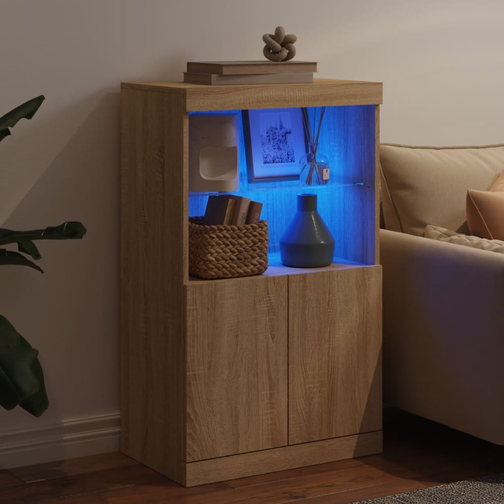 Skjenk Med Led-Lys Sonoma Eik 60,5X37X100 Cm