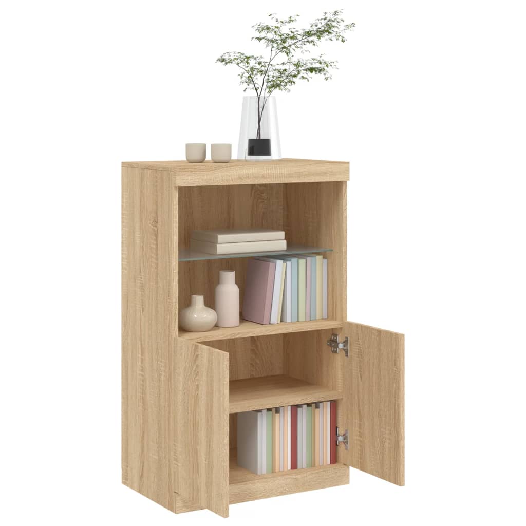 Skjenk Med Led-Lys Sonoma Eik 60,5X37X100 Cm