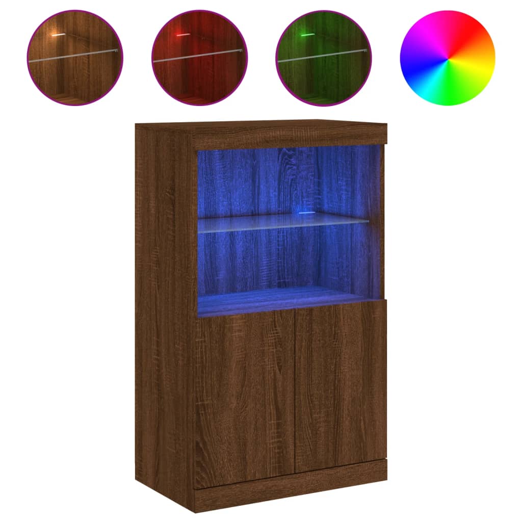 Skjenk Med Led-Lys Brun Eik 60,5X37X100 Cm