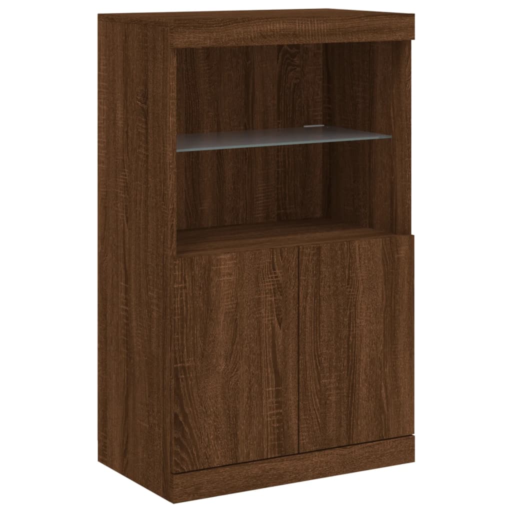 Skjenk Med Led-Lys Brun Eik 60,5X37X100 Cm
