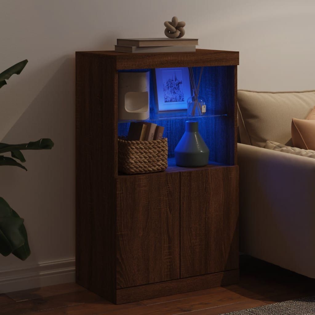 Skjenk Med Led-Lys Brun Eik 60,5X37X100 Cm