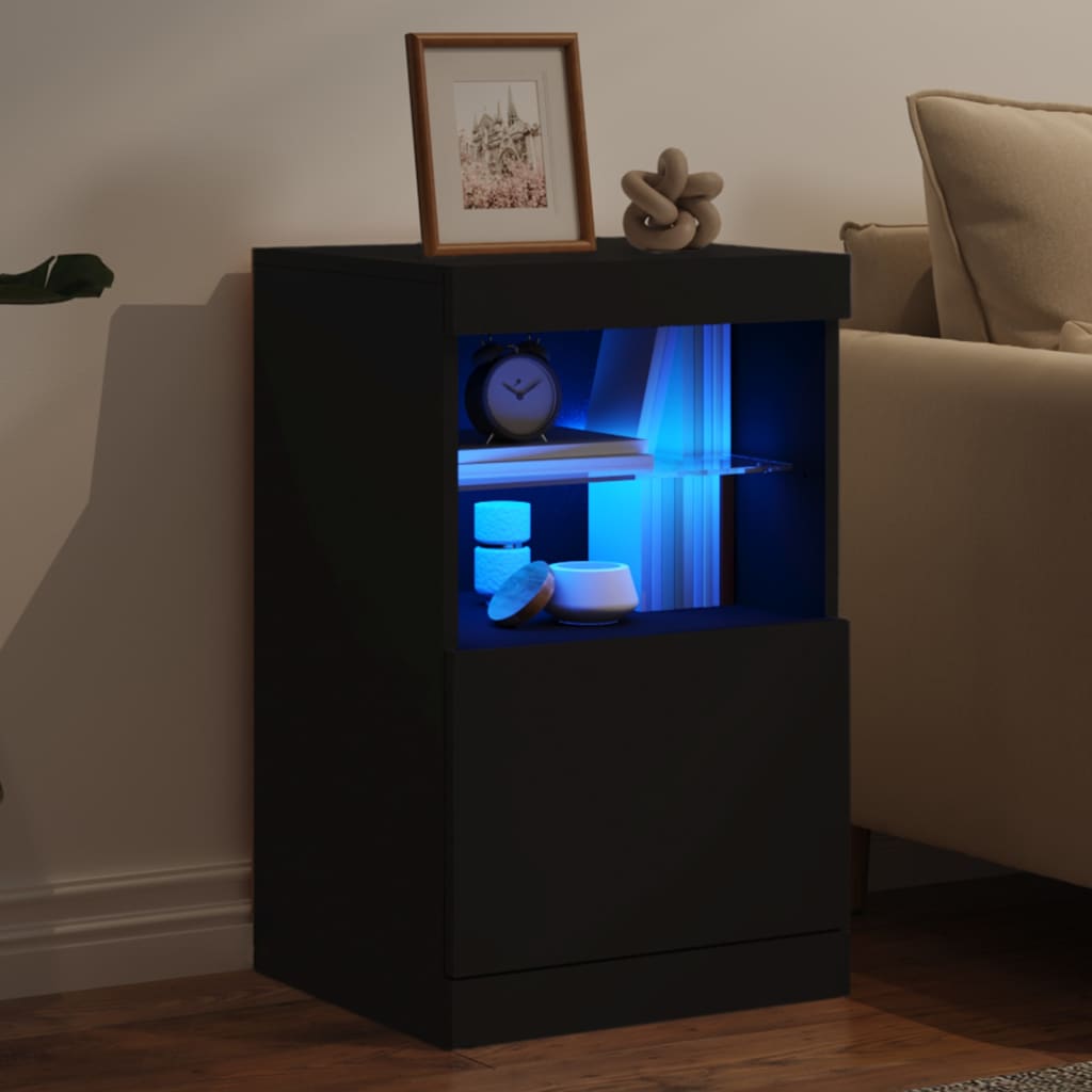 Skjenk Med Led-Lys Svart 41X37X67 Cm