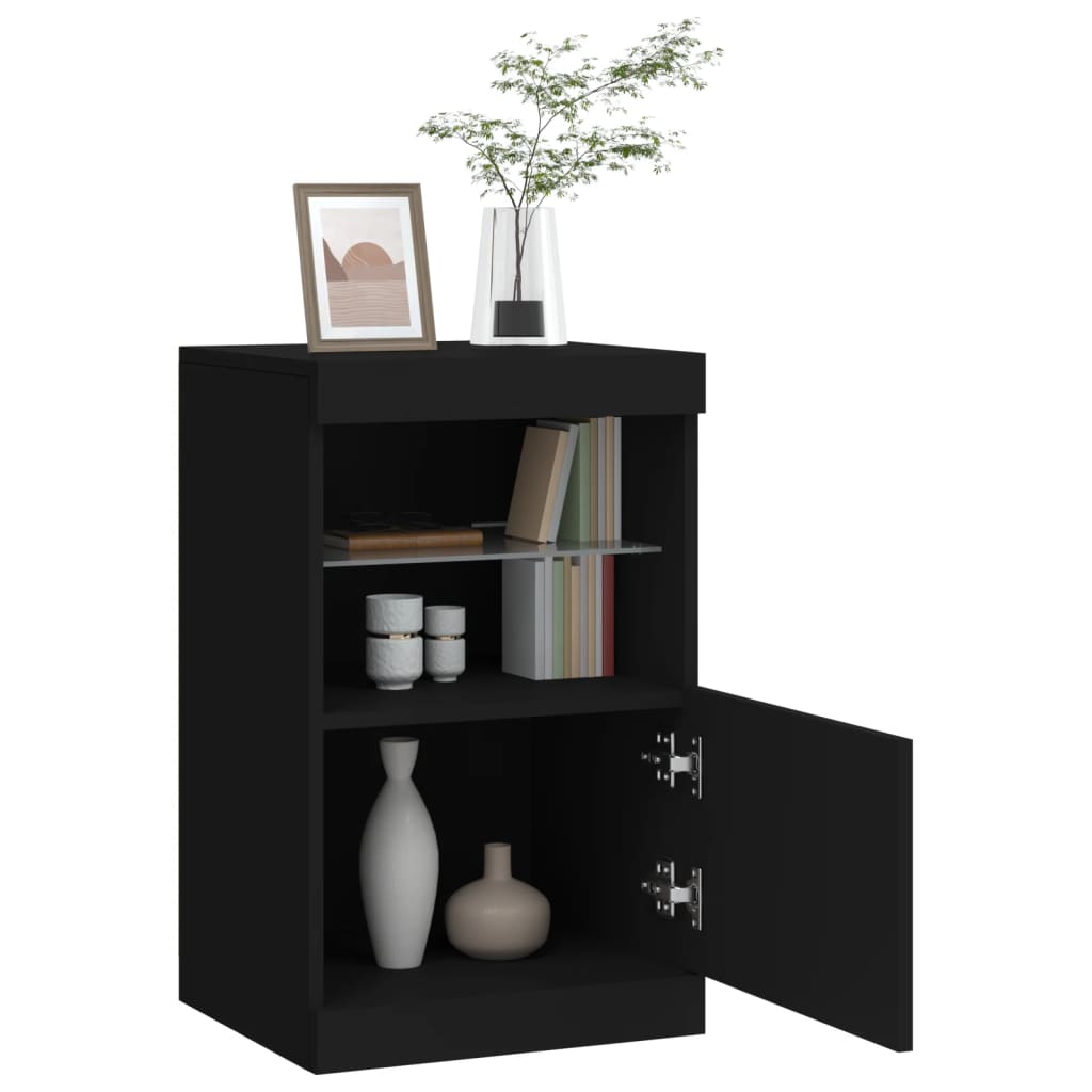 Skjenk Med Led-Lys Svart 41X37X67 Cm