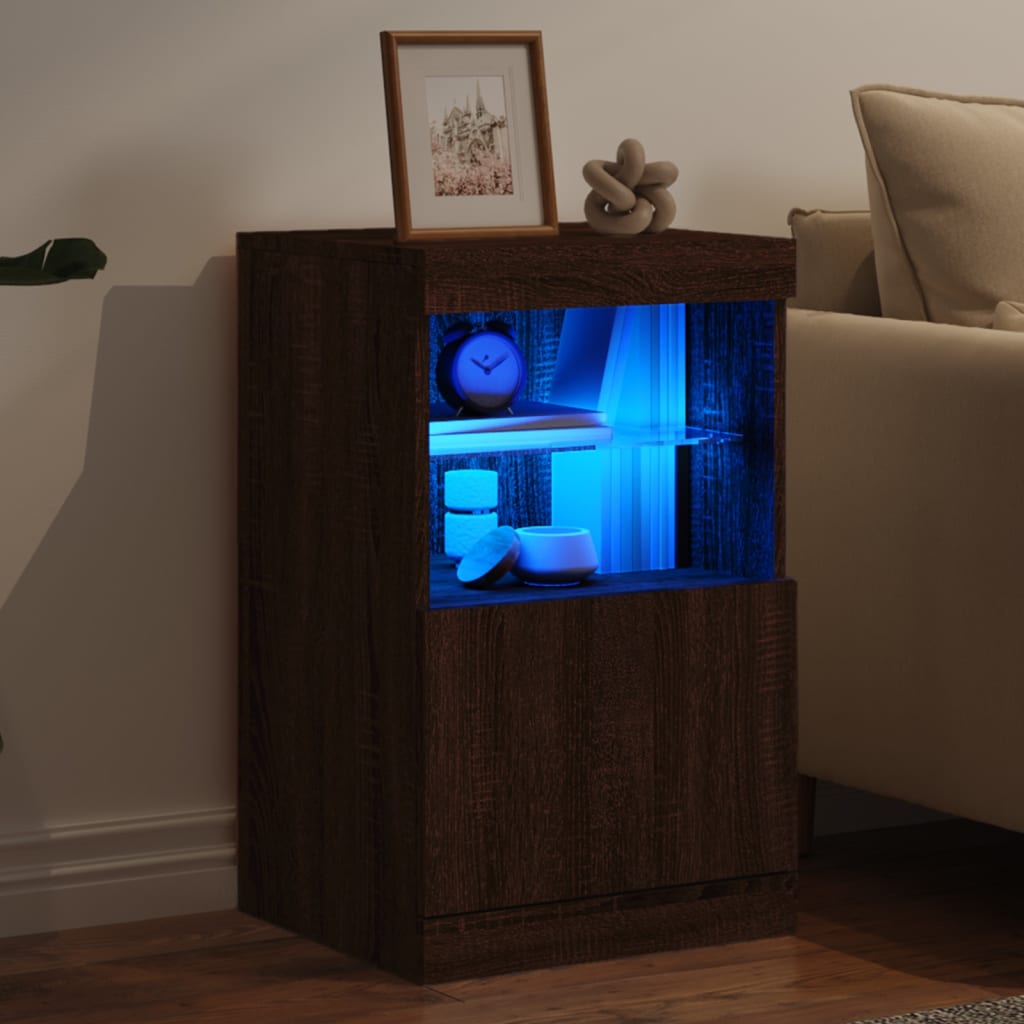 Skjenk Med Led-Lys Brun Eik 41X37X67 Cm