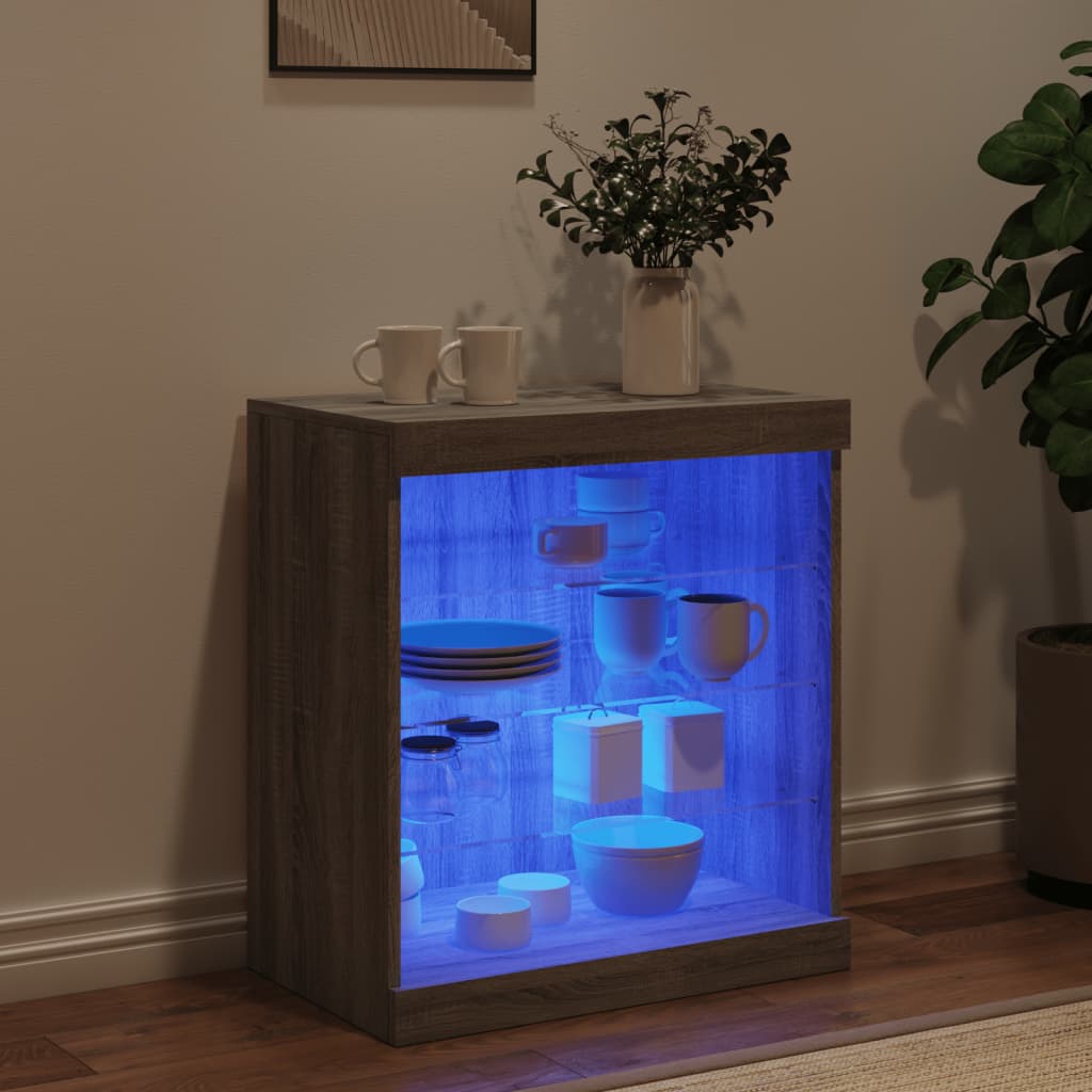 Skjenk Med Led-Lys Grå Sonoma 60,5X37X67 Cm